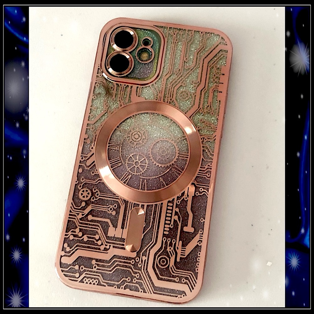 Pink Metallic Foil Apple iPhone 12 Clock Circuit Data Soft Plastic Case Cover